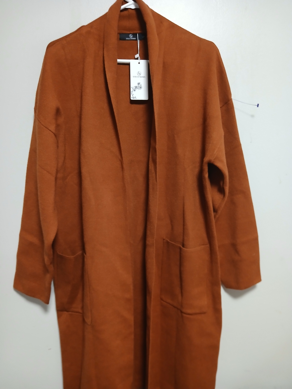 Long Open-Front Rust Brown Blazer Coat - Picture 5 of 5